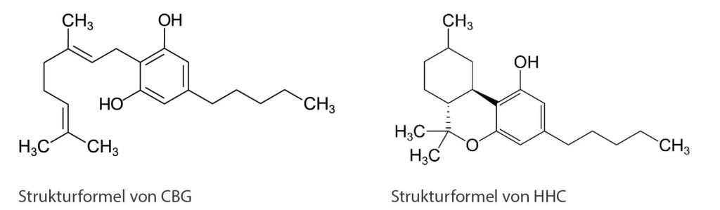 Strukturformeln von CBG und HHC