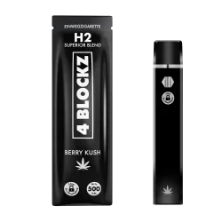 Schwarze Einweg-E-Zigarette der Marke 4BLOCKZ, Modell H2 Superior Blend mit der Geschmacksrichtung Berry Kush