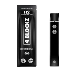 Schwarze Einweg-E-Zigarette der Marke 4BLOCKZ, Modell H2 Superior Blend mit der Geschmacksrichtung Lemon Haze.