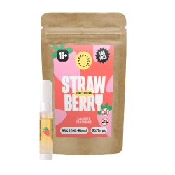 10HC Deluxe - Strawberrygeschmack und passender Verpackung, gekennzeichnet als THC-frei und ab 18 Jahren.